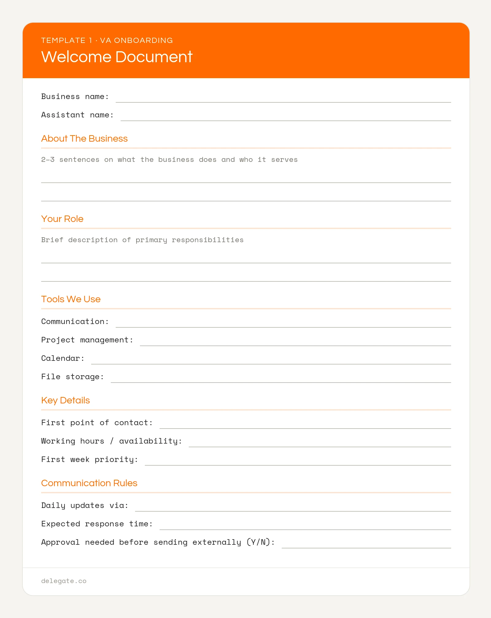 Template 1: Welcome Document